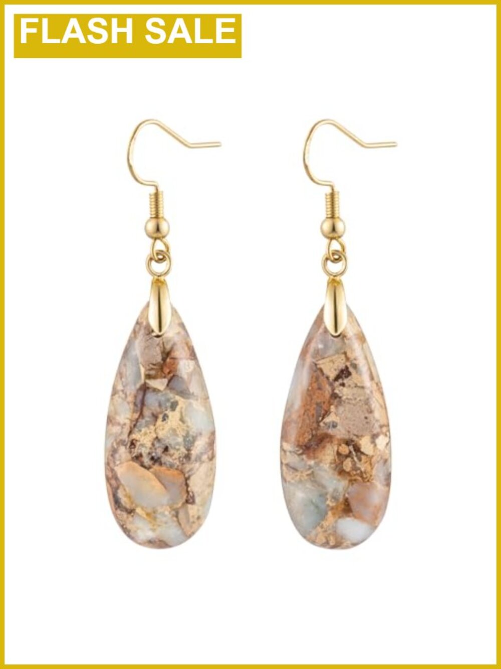 Stone Drop Earrings Teardrop Jasper Dangle Women 2.3in French Wire
